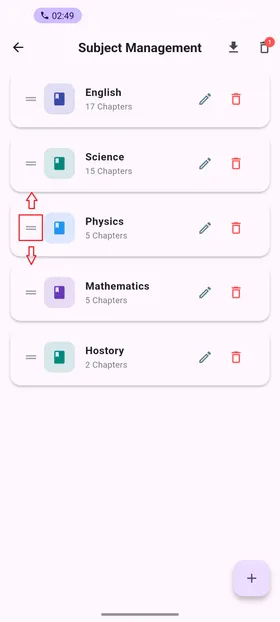 Reordering chapters screenshot